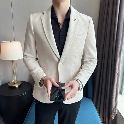 High-quality, fashionable men's stylish, versatile and trendy Korean-style slimming suede business casual suit