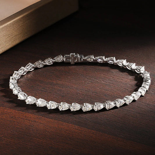 Bracelets de tennis en moissanite taille poire 3x5mm pour femmes, plaqués argent s925 et or blanc 18 carats, bracelet de soirée hip-hop, vente en gros