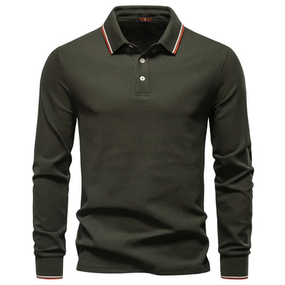 2025 New Men's Mock Neck Polo Shirts for Men Cotton Solid Color Long Sleeve Polo Desinger Social Luxury Touch Male