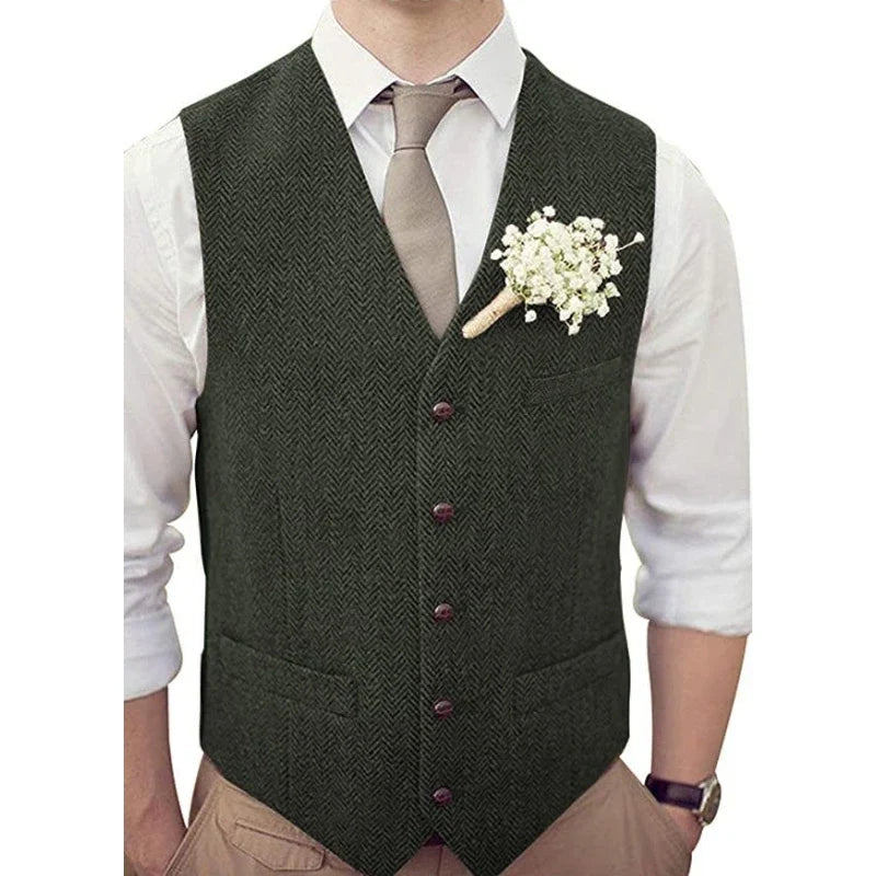 Men Vest Silver Herringbone V Neck Single Button Waistcoat For Wedding Banquet Birthday Business Casual Work Men Suit
