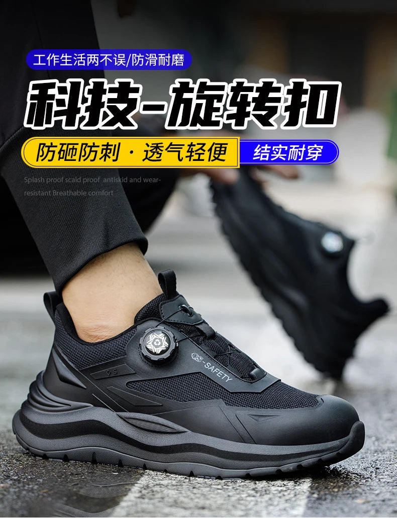 Large Size 48 Men's Summer Safety Shoes Rotating Button Work Sneakers Steel Toe Shoes Puncture-Proof Protection Shoes Security