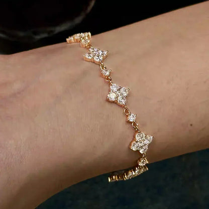 Full Moissanite Bracelet 925 Sterling Silver Leaf Clover Diamond Hand Chain for Women Engagement Gifts Jewelry Certificate