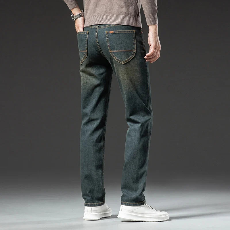 High Quality Winter Jeans Men's Warm Fleece Thickened Elastic Denim Pants Fashion Straight Elastic Retro Plush Velvet Pants