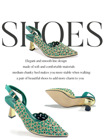 Italian Design Rhinestone-encrusted Sex Ladies Shoes And Special Bag High Heels And Heart Shape Gold Mini Bag
