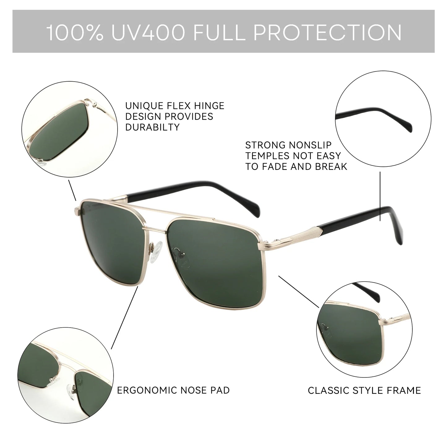 Men's Polarizing Sunglasses Double Bridge Pilot Shade High Quality Metal Sun Glasses For Fishing Driving RTM-2108