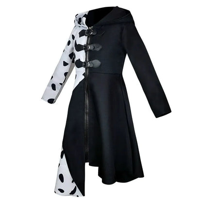 Cruella Deville Costume Black Dalmatian Jumpsuit Dress Girls Halloween Cosplay Party Dress up