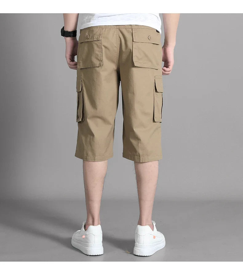 New Men's Cropped Cargo Shorts Men Casual Sports Pants Zipper Pocket Summer Cotton Shorts Running Jogger Shorts Elastic Waist