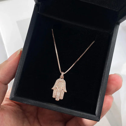 Hamsa Hand Real Moissanite Pendant Necklace for Men Women 925 Sterling Silver 18k Gold Plated Hiphop Fatima Necklace Jewelry