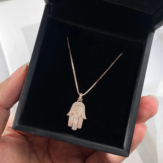 Hamsa Hand Real Moissanite Pendant Necklace for Men Women 925 Sterling Silver 18k Gold Plated Hiphop Fatima Necklace Jewelry