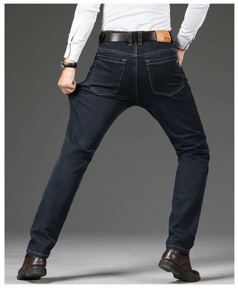 Winter Fleece Men's Casual Jeans Stretch Fashion Cotton Thick Plush Warm Denim Trousers Male Brand Pants Plus Size 42 44 46