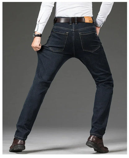 Winter Fleece Men's Casual Jeans Stretch Fashion Cotton Thick Plush Warm Denim Trousers Male Brand Pants Plus Size 42 44 46