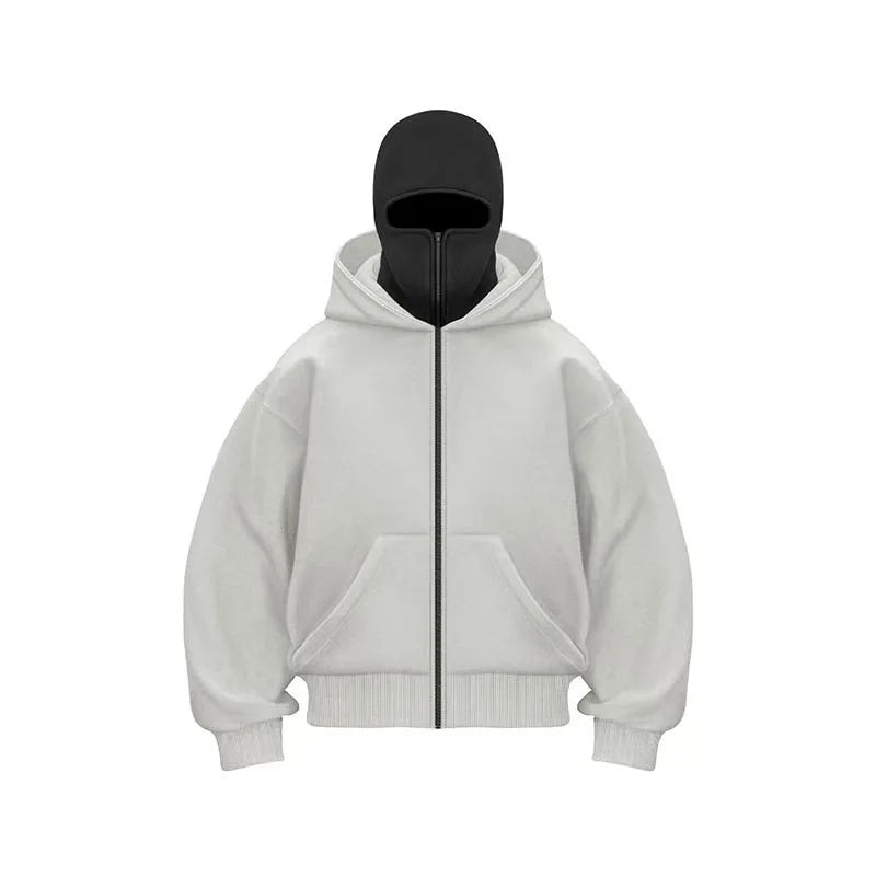 Men and women Y2K Gothic Harajuku winter new item double hooded sweatshirt men's hooded mask zipper sportswear