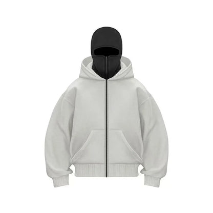 Men and women Y2K Gothic Harajuku winter new item double hooded sweatshirt men's hooded mask zipper sportswear