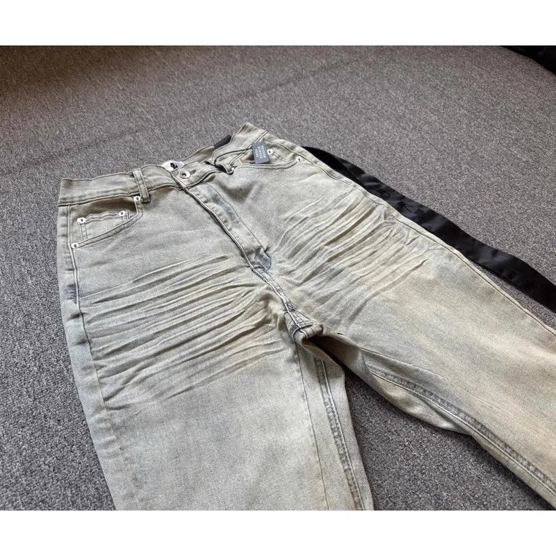 Brand New Rick Washed Blue Zipper Pocket Fit Slim Fit PANT Jeans Cotton Denim Pants Comfort Casual Jeans Size S M L XL #B4
