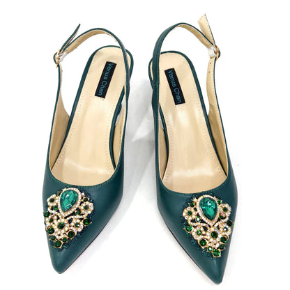 Italian Shoes and Bags Matching Set 2024 Nigeria Elegance Party Rhinestone Pointed Toe Women's Shoes High Heel