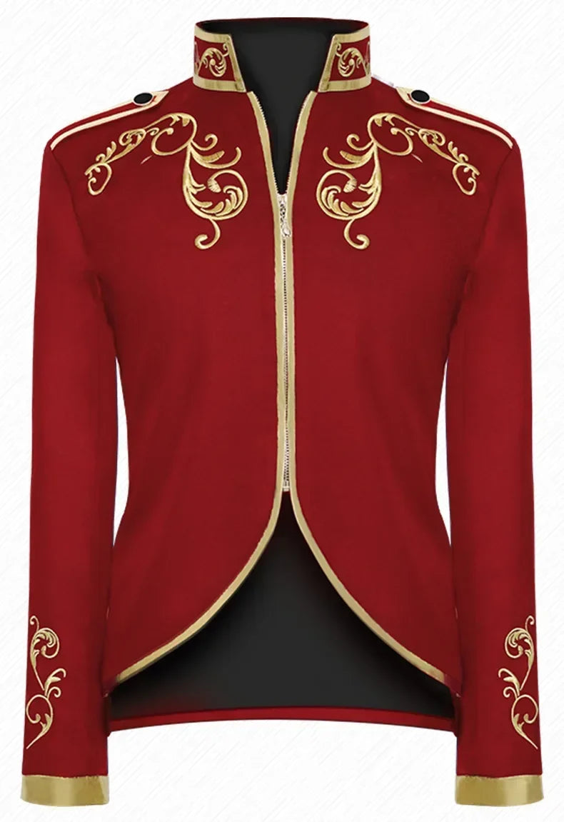 British Style Men Embroidered Flower Suit White / Blue / Red Male Wedding Dance Party Coat Singer Stage Performance Dress Blazer