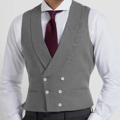 Men Vest Ivory With Lapel Double Button Solid Waistcoat For Wedding Banquet Birthday Business Casual Work Set Men Suit Vest