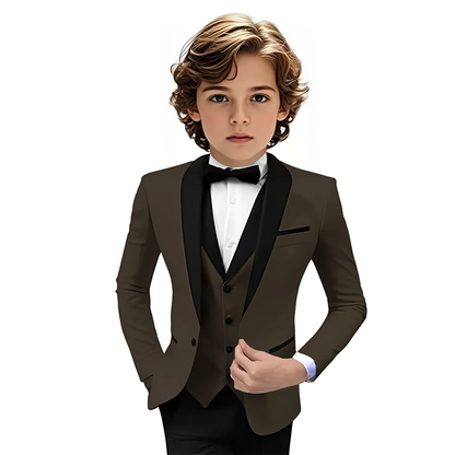 Boys Shawl Lapel Suit Set 3 Pieces Host Costumes,Formal Smart Slim Fit Suits For Kids,Plus Size Tuxedo Party Outfit 2-20T