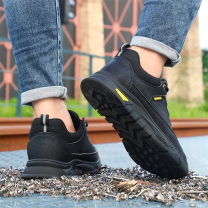 Black Leather Work Safety Shoes Waterproof Indestructible Steel Toe Cap Labor Shoes For Men Breathable Anti Smashing Sneakers
