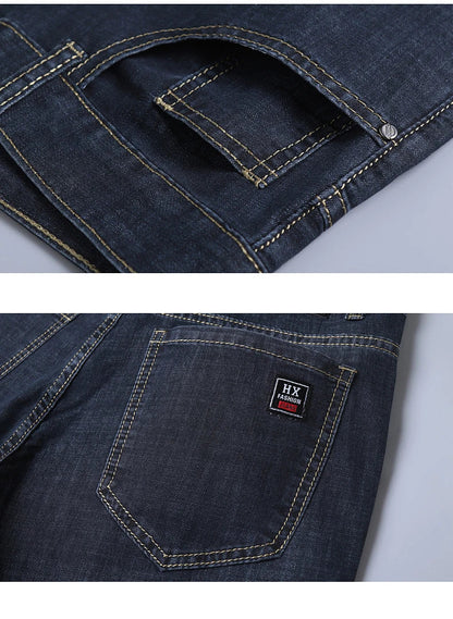 Summer New Elastic Men's Jeans Fashion Comfortable Business Straight Stretch Cotton Casual Denim Pants Brand Male Thin Trousers