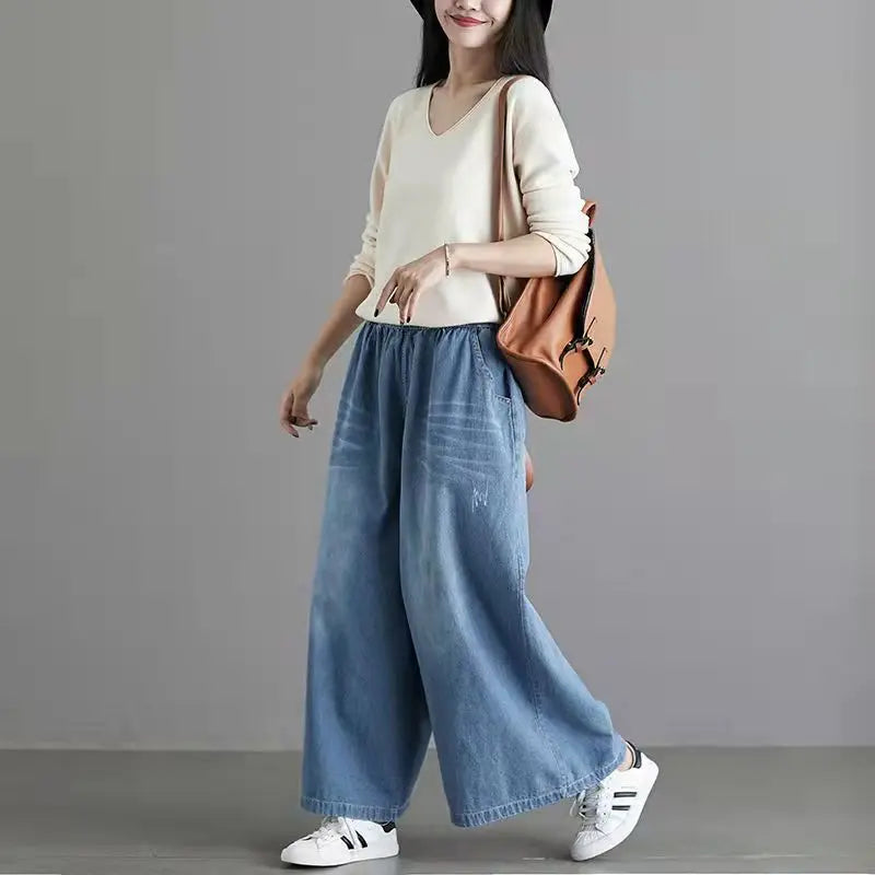 2024 baggy jeans Women y2k New Casual Streetwear Denim Pants Wide leg Street Style Vintage High Waist Pockets ripped Jean Femme