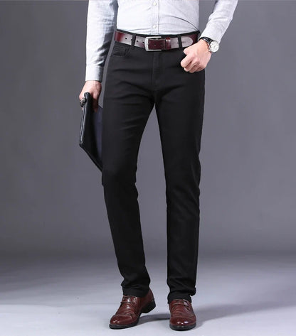 2026 New  Spring Autumn Wine Red Jeans Men Fashion Casual Classic Style Business Straight Fit Soft Trousers Male Advanced Pants
