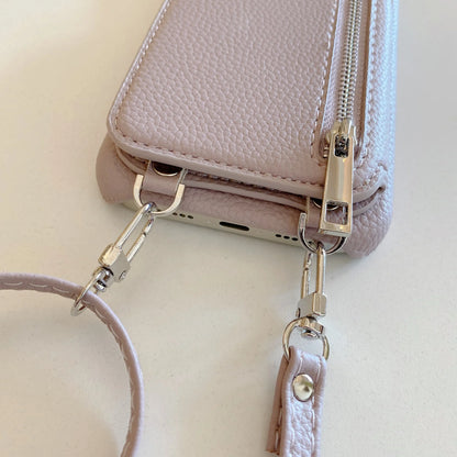 Crossbody Lanyard Phone Case with Zipper Mirror Wallet Card Holder Slot for iPhone 17/16/15/14/11 pro Max 13/12/11 plus
