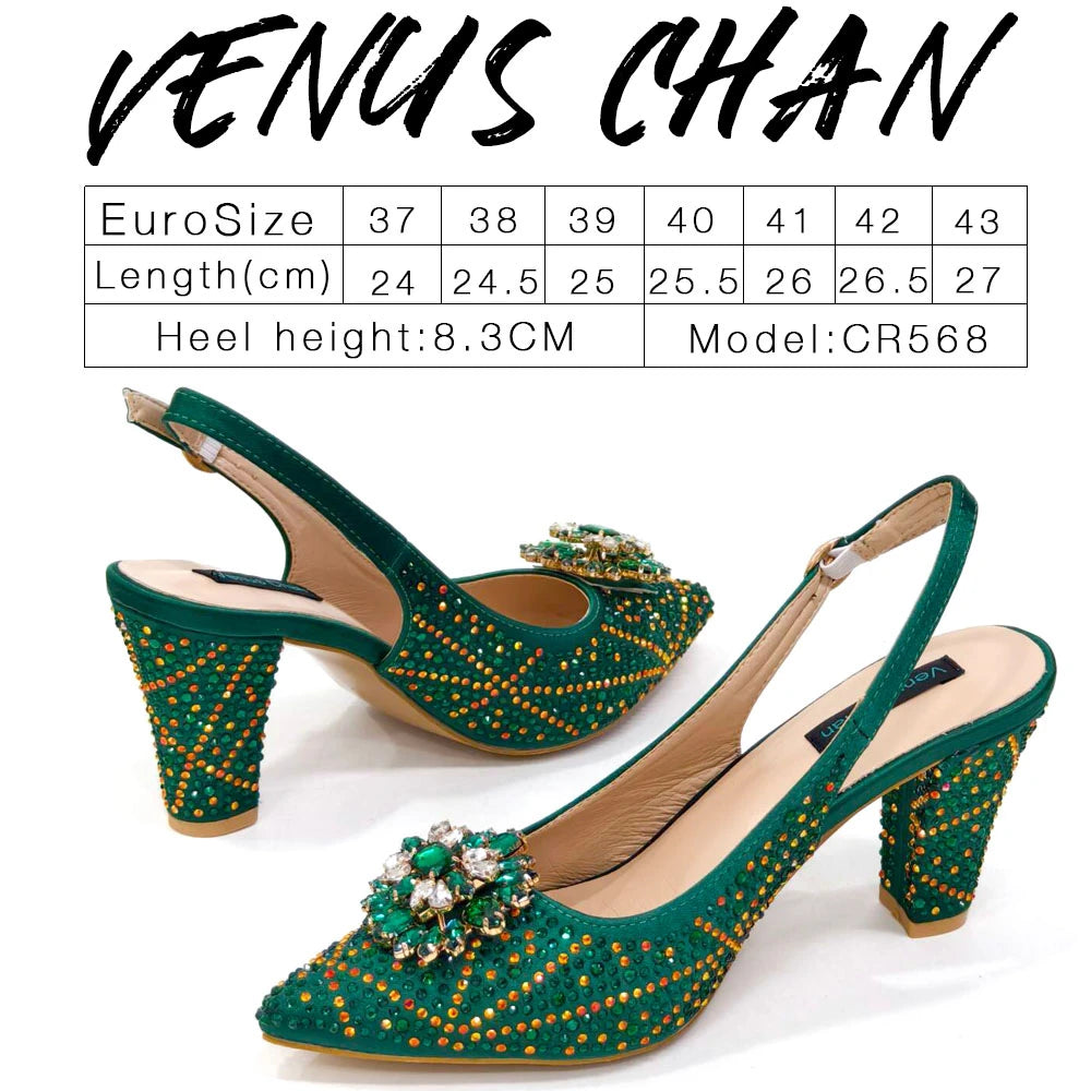 Nigerian Women Heel Party Ladies Italian Design Shoes And Bag Set Decorated with Rhinestone Handbag Wedding Party