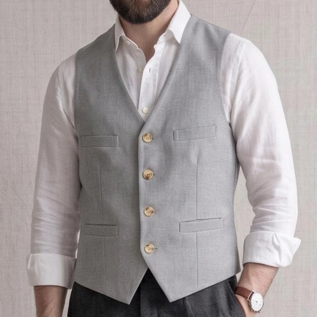 Men Vest Gray Solid Single Button V Neck Waistcoat For Wedding Banquet Business Party Office Work Casual Daily Men Suit Vest
