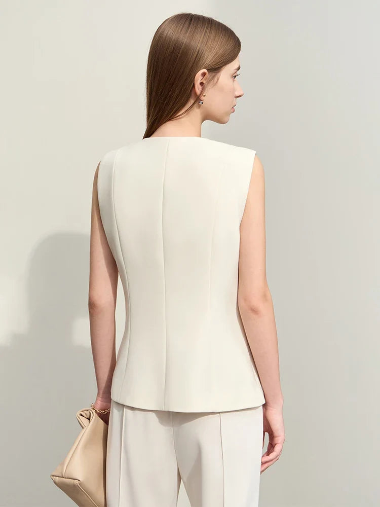 Minimalism Jacket Vests for Women 2025 Summer New Professional Style V-neck Slim Sleeveless Single-breasted Blouse 12441175
