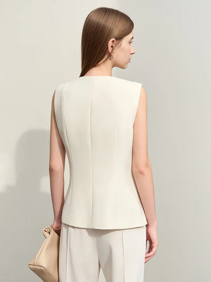 Minimalism Jacket Vests for Women 2025 Summer New Professional Style V-neck Slim Sleeveless Single-breasted Blouse 12441175