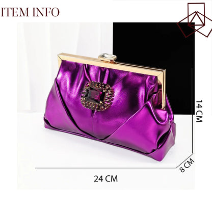 2025 Nigerian Heel Party for Women Purple Color Shoes and Bag Set Rhinestone Handbag Italian Design Wedding
