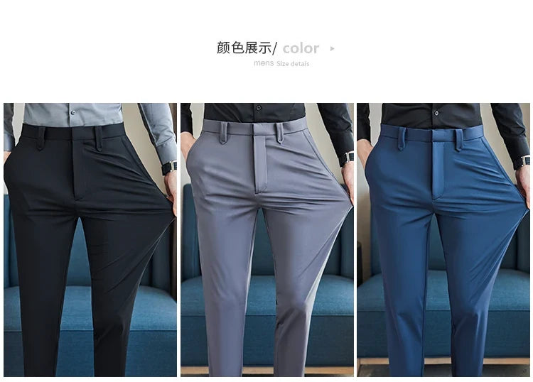 Mens Dress Pants Trousers 2025 Summer New Thin Breathable Solid Casual High Elastic Slim Fit Suit Pants Streetwear Men Clothing