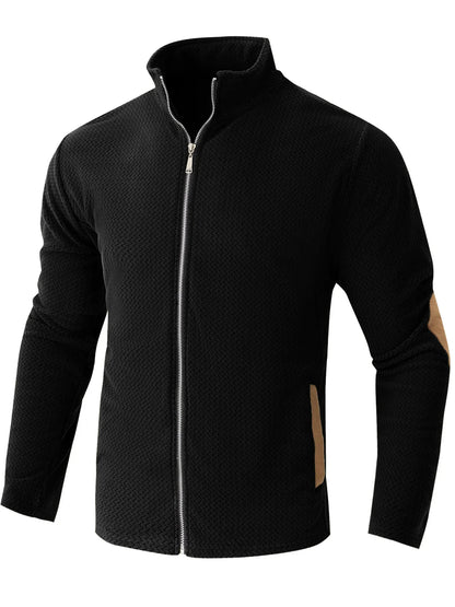 Autumn Winter Men's Stand Collar Casual Zipper Jacket  Double-Sided Fleece Warm Coat Outdoor Splice Long Sleeve Cardigan Mens