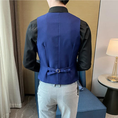 Top Quality Men's Business Casual Slim Vest Fashion Designer Men Classic Solid Color Single Breasted Sleeveless Vest Size 5XL-M