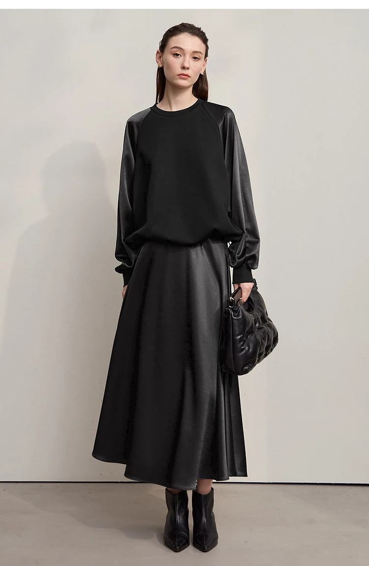 Women's Skirt Loose Long A-skirt Satin Skirts For Women 2025 Autumn New Minimalist Solid Color Clothing Ladies 12513015