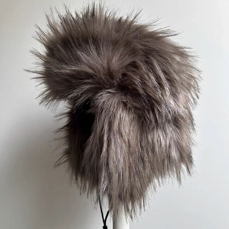 Imitation Fox Hair Bomber Hats for Women Winter Ear Protection Ski Hat Men Warm Windproof Fur Hat  Ear Flap Ushanka Pilot Hats