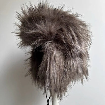 Imitation Fox Hair Bomber Hats for Women Winter Ear Protection Ski Hat Men Warm Windproof Fur Hat  Ear Flap Ushanka Pilot Hats