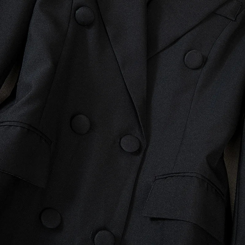 Slimming Black Suit Jacket Women's Midi Length Waist-Cinching Spring Fashion Elegant High-End Feelings Business Casual Coat