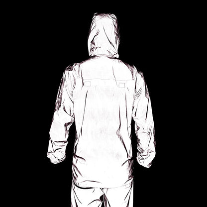 Full Reflective Jacket with Hoodie High Visibility Waterproof Wind Breaker Men Women Hiking Cycling Running Safety Vest