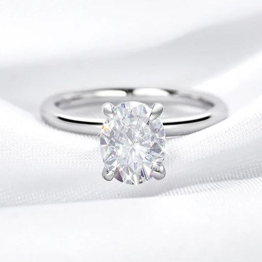 18k Plated 2/3ct Moissanite Diamond Ring for Women Oval Fancy Cut Bridal Sets Solitaire Wedding Promise Band 925 Silver