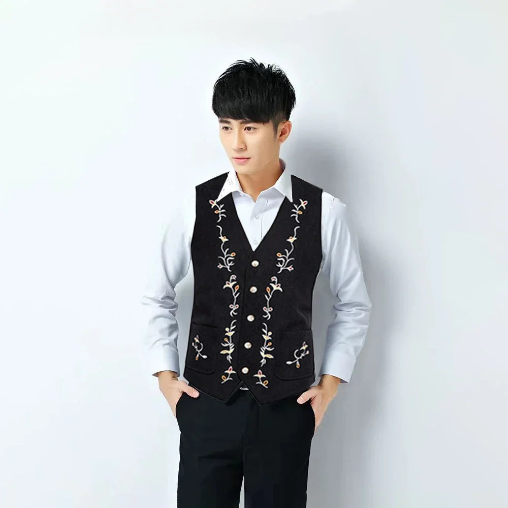 Four Seasons Suit Vest New Men's Fashion Contrast Embroidered Single Breasted Suits Waistcoat Workwear Groomsmen's Clothing