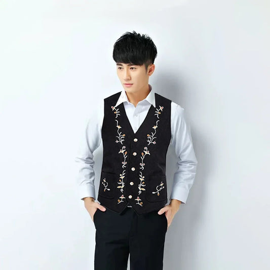 Four Seasons Suit Vest New Men's Fashion Contrast Embroidered Single Breasted Suits Waistcoat Workwear Groomsmen's Clothing