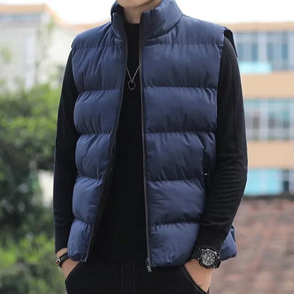 Men's down Vest Thickened Casual Style Stand Collar Jacket Autumn Winter New Fashion Youth Active Fit Zipper Pocket Daily Wear