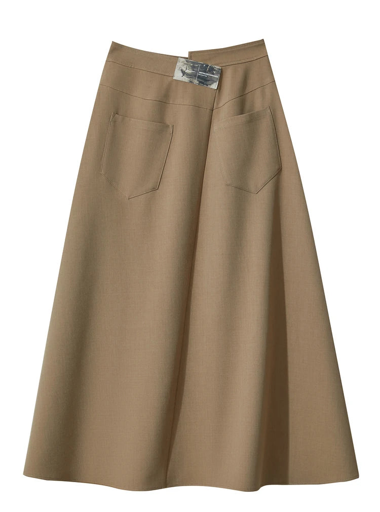 Minimalist Autumn New Commuter Asymmetrical Oblique Placket Split Skirt Non Ironing Anti Wrinkle A Shape Skirt 12551003