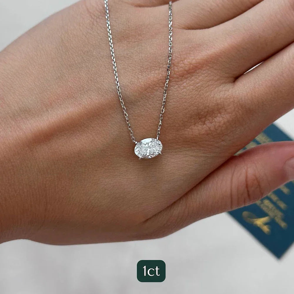 1/2/3carat East West Set Oval Cut Solitaire Moissanite Diamond Pendant Necklaces for Women Adjustable Stackable Neck Chain