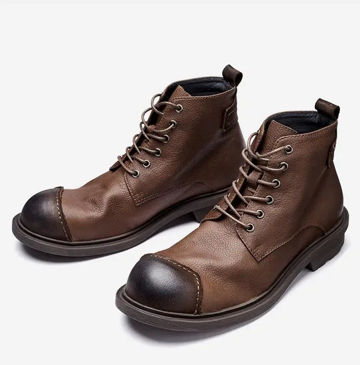 Spring Autumn New British Style Retro Genuine Cow Leather Men Ankle Short Motorcycle Boots Winter Plush Vintage Luxury Shoes 304