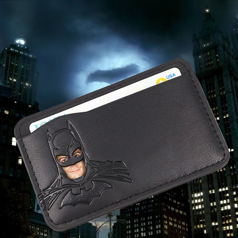 Leather Bat ID Wallet For Men Slim Card Holder Case Cover With Cutout Superhero Face Eyes Mask Gift For Teens Boy Friend Husband