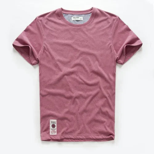 Men's T-Shirt Summer Cotton Solid T-Shirt Men's Short Sleeve Tee Fancy Yarns High Quality Classical Tops T Shirts Color Wine Blu