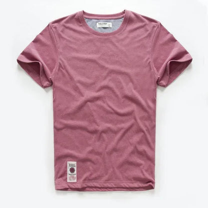 Men's T-Shirt Summer Cotton Solid T-Shirt Men's Short Sleeve Tee Fancy Yarns High Quality Classical Tops T Shirts Color Wine Blu